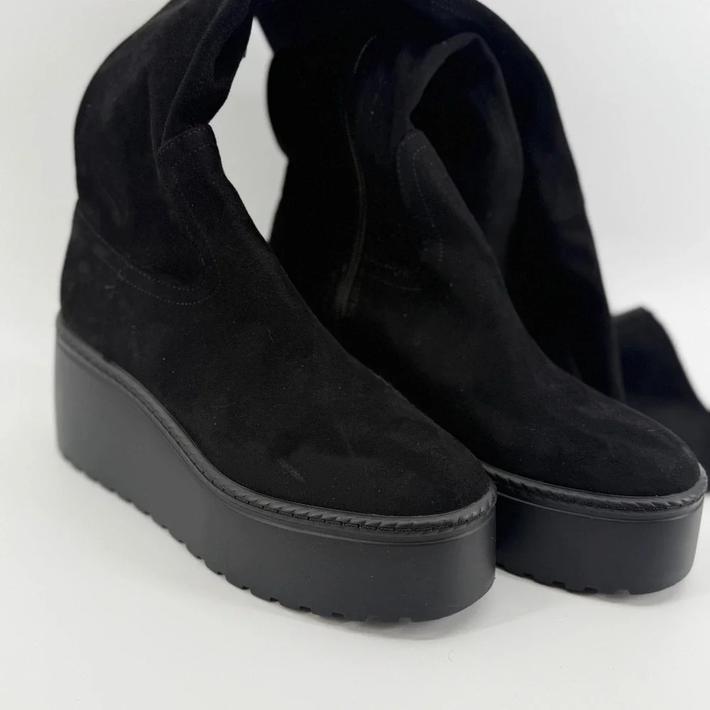 Nine West HOJO 2 Womens Black Faux Suede Platform Over The Knee Boots 8M